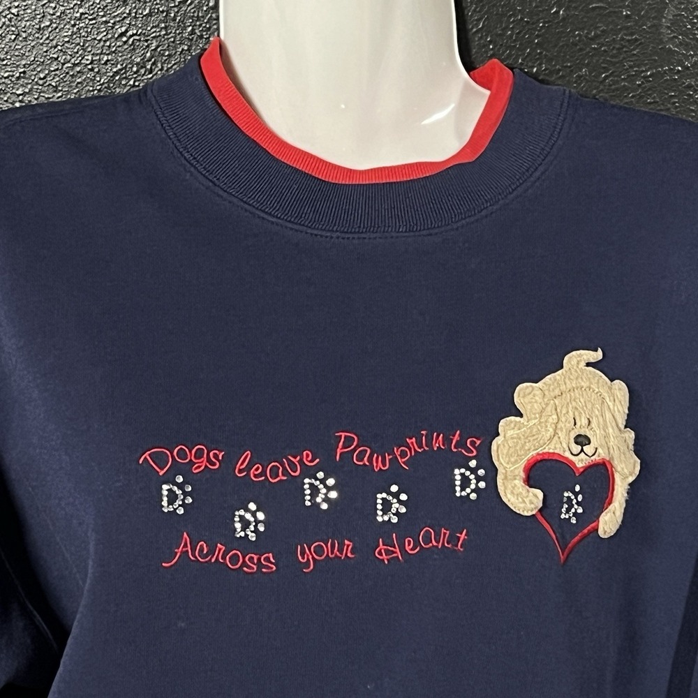 Y2K M &‎ C Sportswear Womens Med Grandmacore Sweatshirt Dogs Pawprints Sparkle